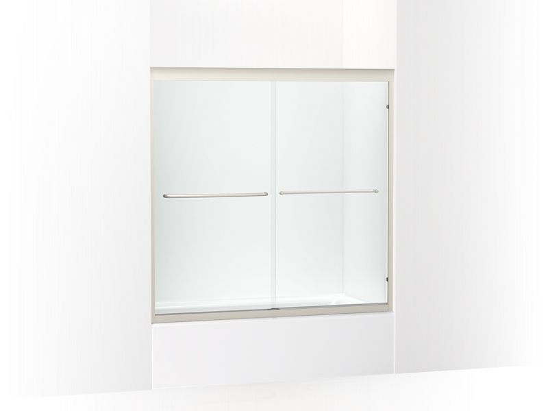 KOHLER K-702200-6G54 Fluence 54-5/8 – 59-5/8″ W x 58″ H sliding bath door with 1/4″ thick Falling Lines glass