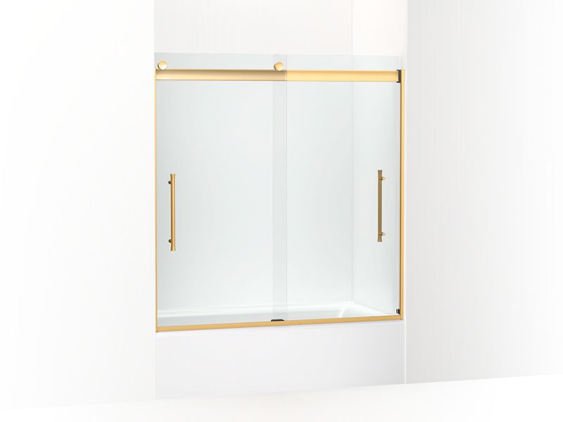 KOHLER K-706853-8L Elmbrook Frameless sliding bath door, 61-9/16″ H x 54-5/8 – 59-5/8″ W, with 5/16″ thick Crystal Clear glass