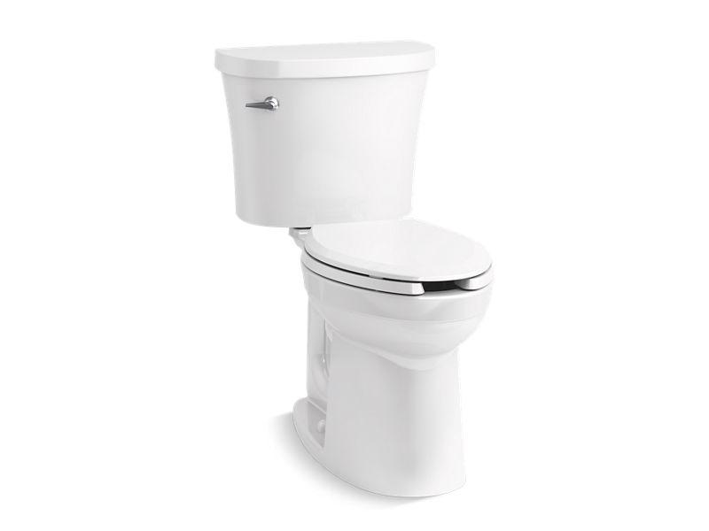 KOHLER K-25077-SST Kingston Comfort Height Two-piece elongated 1.28 gpf chair height toilet with tank cover locks and antimicrobial finish in White