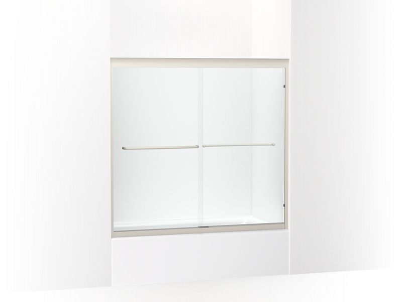 KOHLER K-702204-6G54 Fluence 54-5/8 – 59-5/8″ W x 55-1/2″ H sliding bath door with 1/4″ thick Falling Lines glass