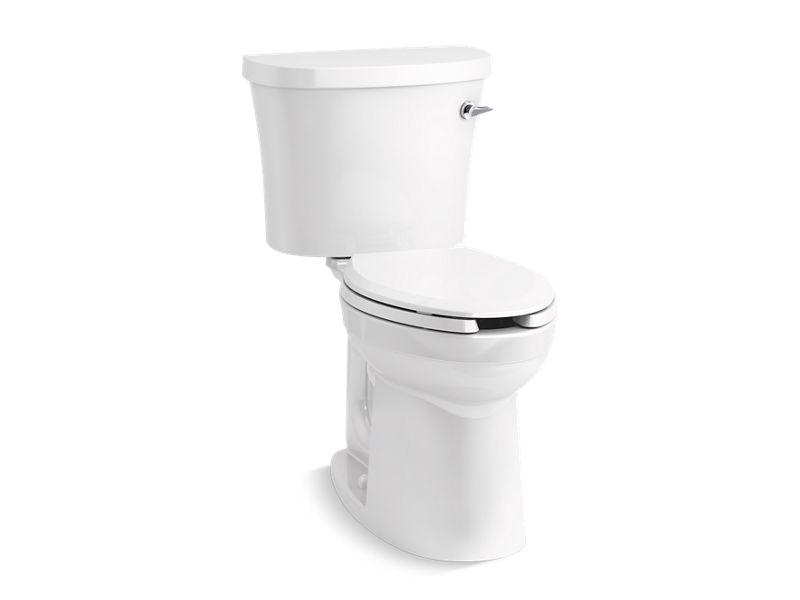 KOHLER K-25077-SSRA Kingston Comfort Height Two-piece elongated 1.28 gpf chair height toilet with right-hand trip lever and antimicrobial finish in White