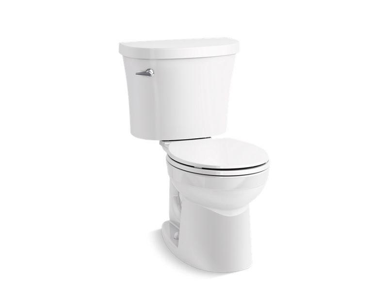 KOHLER K-25097-SST Kingston Two-piece round-front 1.28 gpf toilet with tank cover locks and antimicrobial finish in White