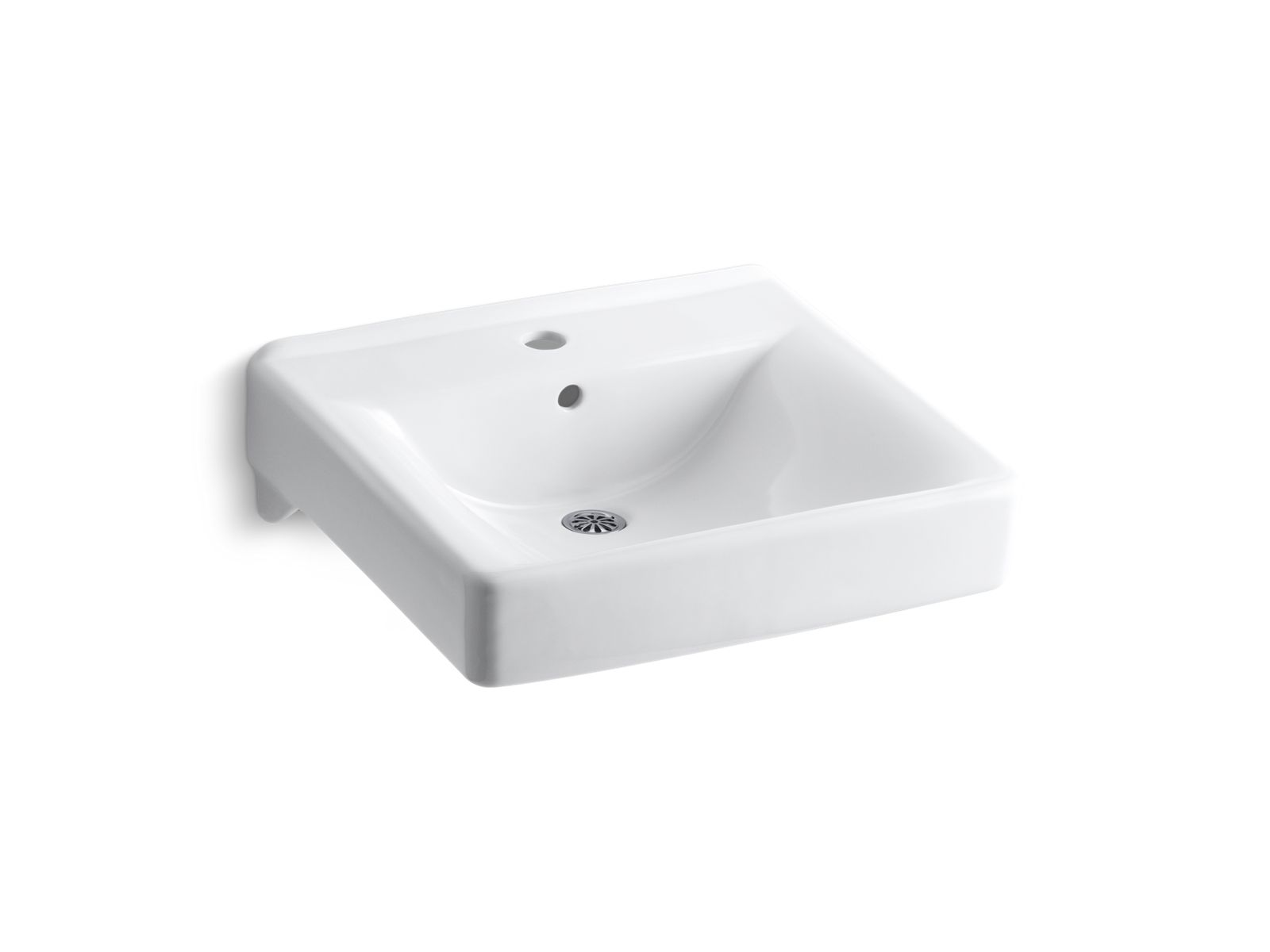 KOHLER K-2084-0 Soho 20″ X 18″ Wall-Mount/Concealed Arm Carrier Bathroom Sink With Single Faucet Hole In White