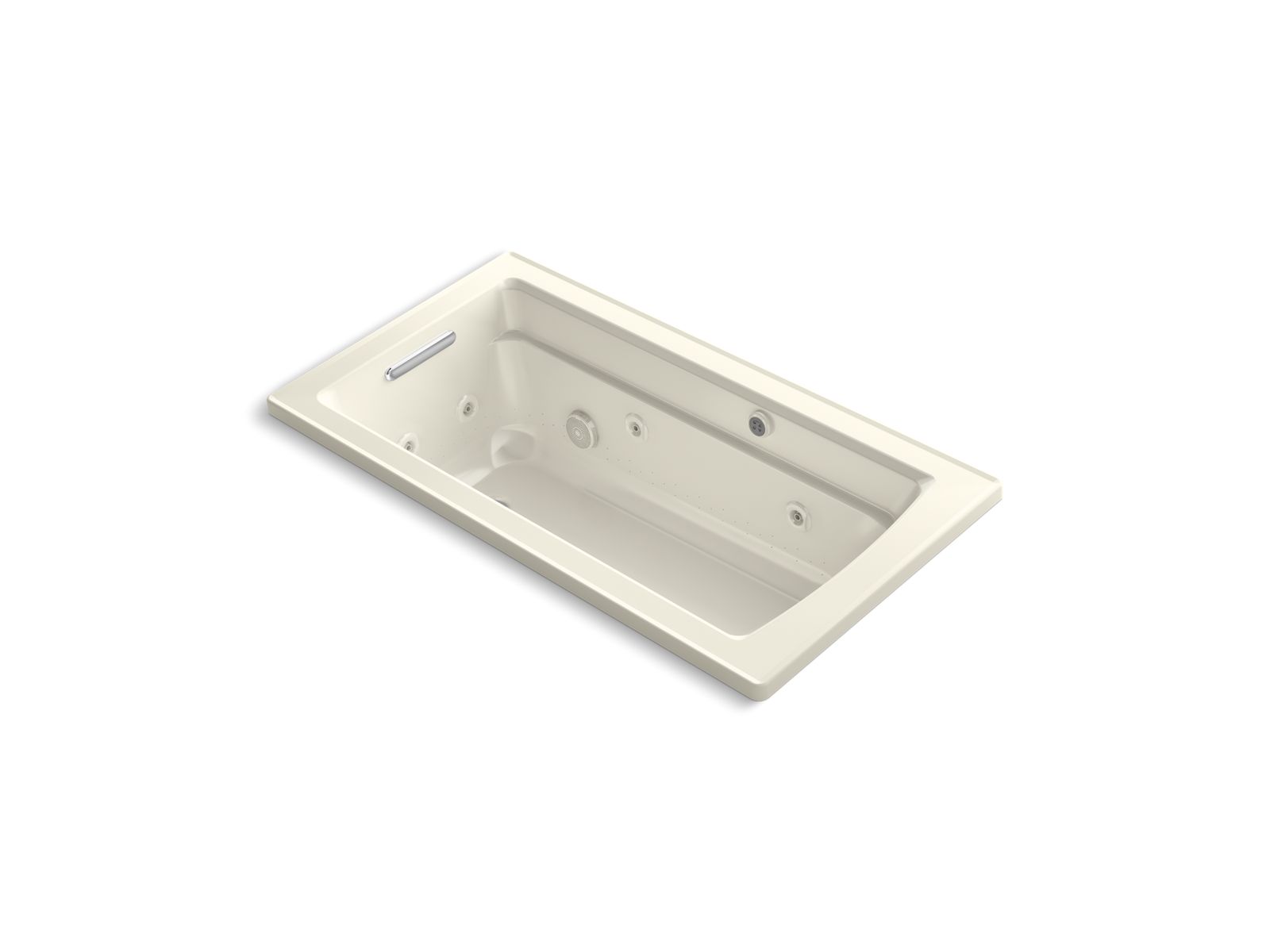 KOHLER K-1122-XHGH-96 Archer 60″ X 32″ Drop-In Heated Bubblemassage Air Bath And Whirlpool In Biscuit